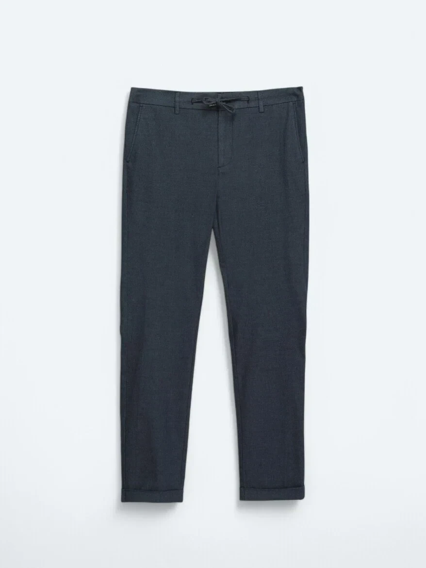 Lacivert Düz Dokuma Jogging Fit Casual Pamuk Karışımlı Pantolon - 6