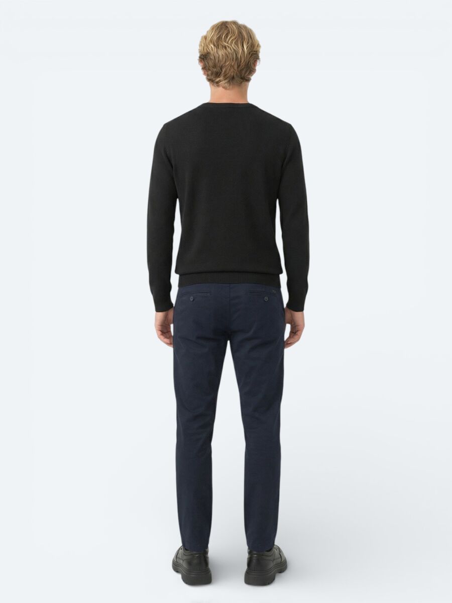 Lacivert Düz Dokuma Jogging Fit Casual Pamuk Karışımlı Pantolon - 4