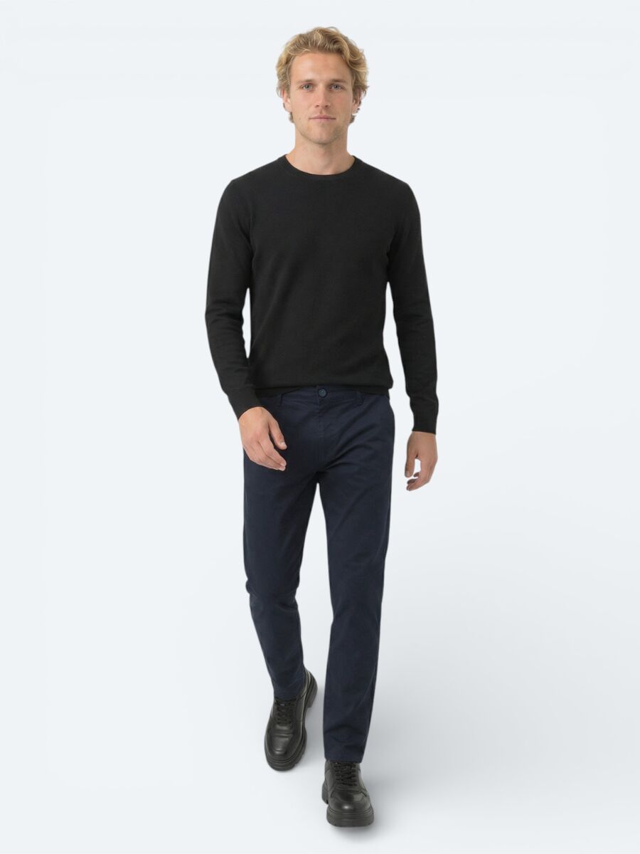 Lacivert Düz Dokuma Jogging Fit Casual Pamuk Karışımlı Pantolon - 3