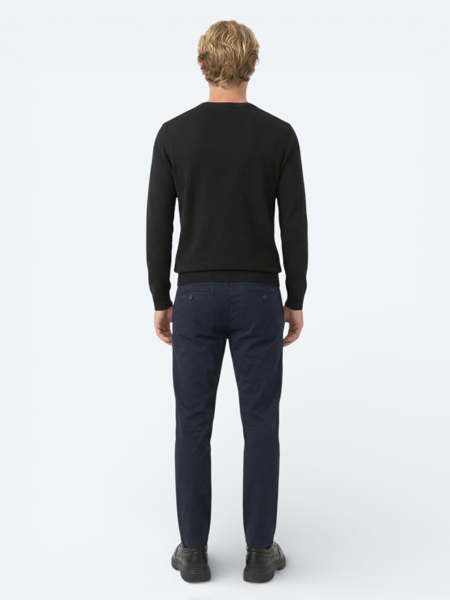 Lacivert Düz Dokuma Jogging Fit Casual Pamuk Karışımlı Pantolon - 4