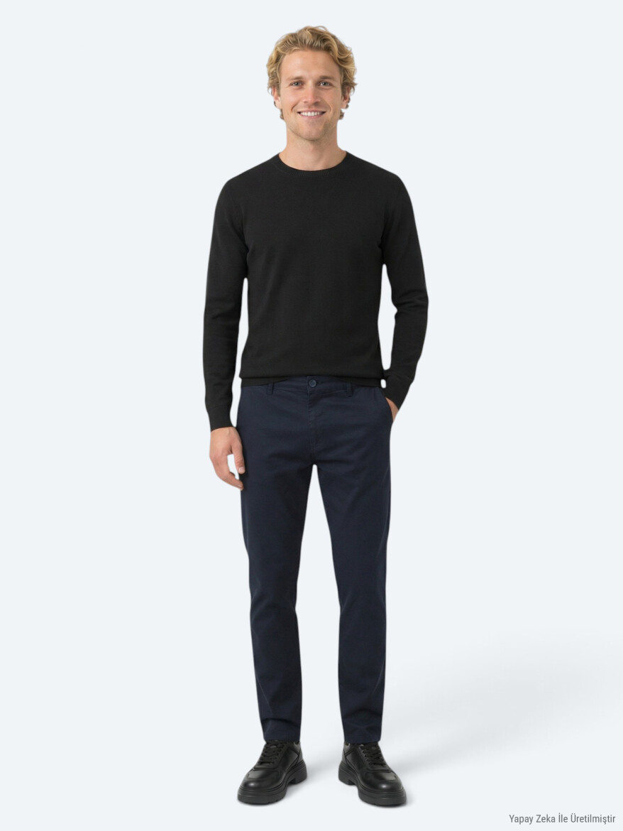 Lacivert Düz Dokuma Jogging Fit Casual Pamuk Karışımlı Pantolon - KİP