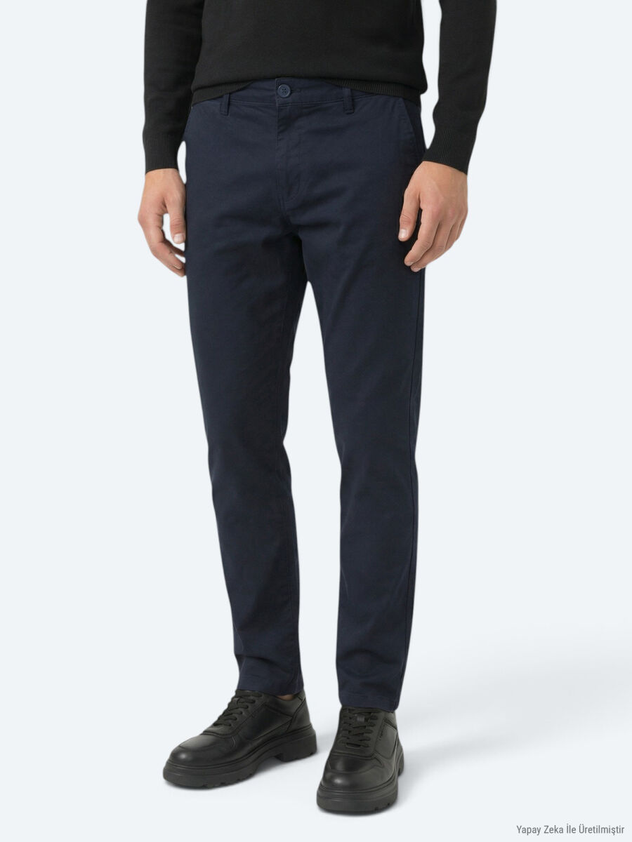 Lacivert Düz Dokuma Jogging Fit Casual Pamuk Karışımlı Pantolon - 2
