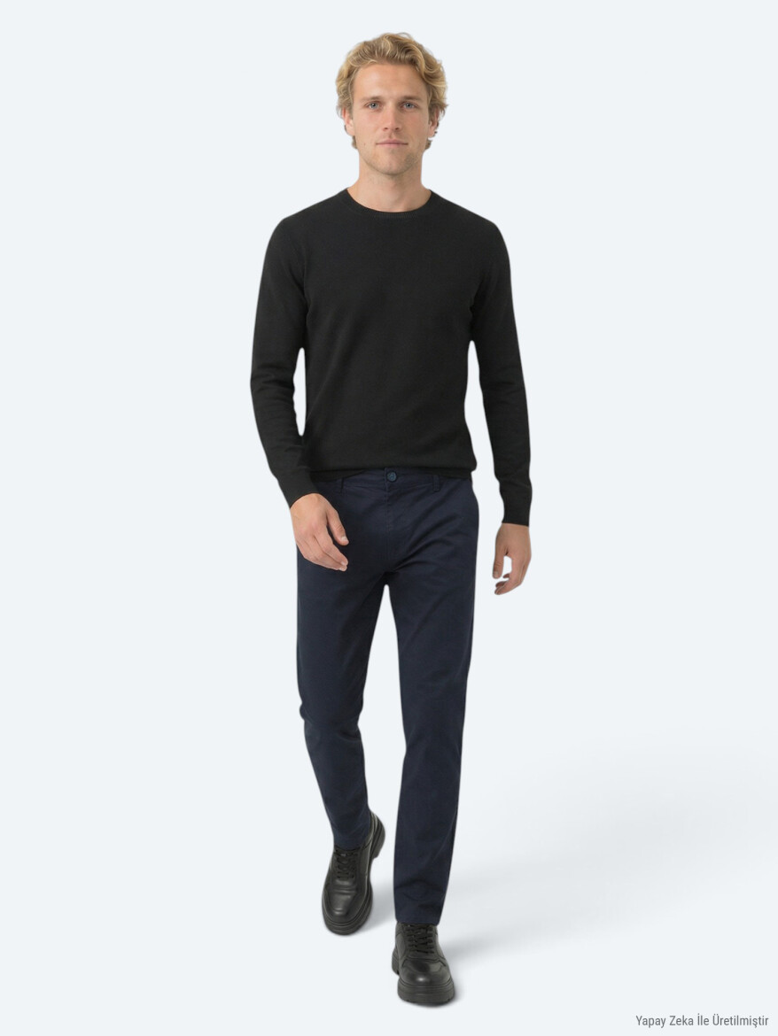 Lacivert Düz Dokuma Jogging Fit Casual Pamuk Karışımlı Pantolon - 3