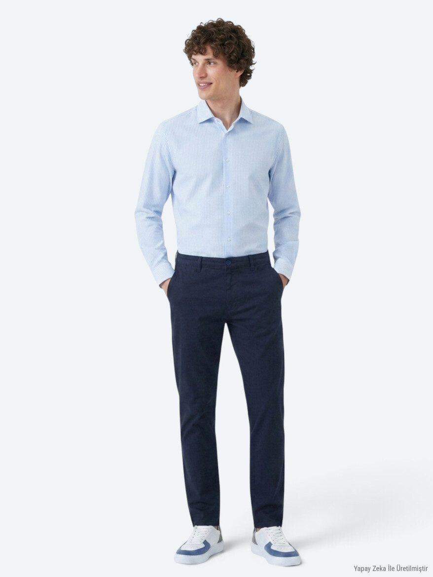 Lacivert Düz Dokuma Jogging Fit Casual Pamuk Karışımlı Pantolon - 3