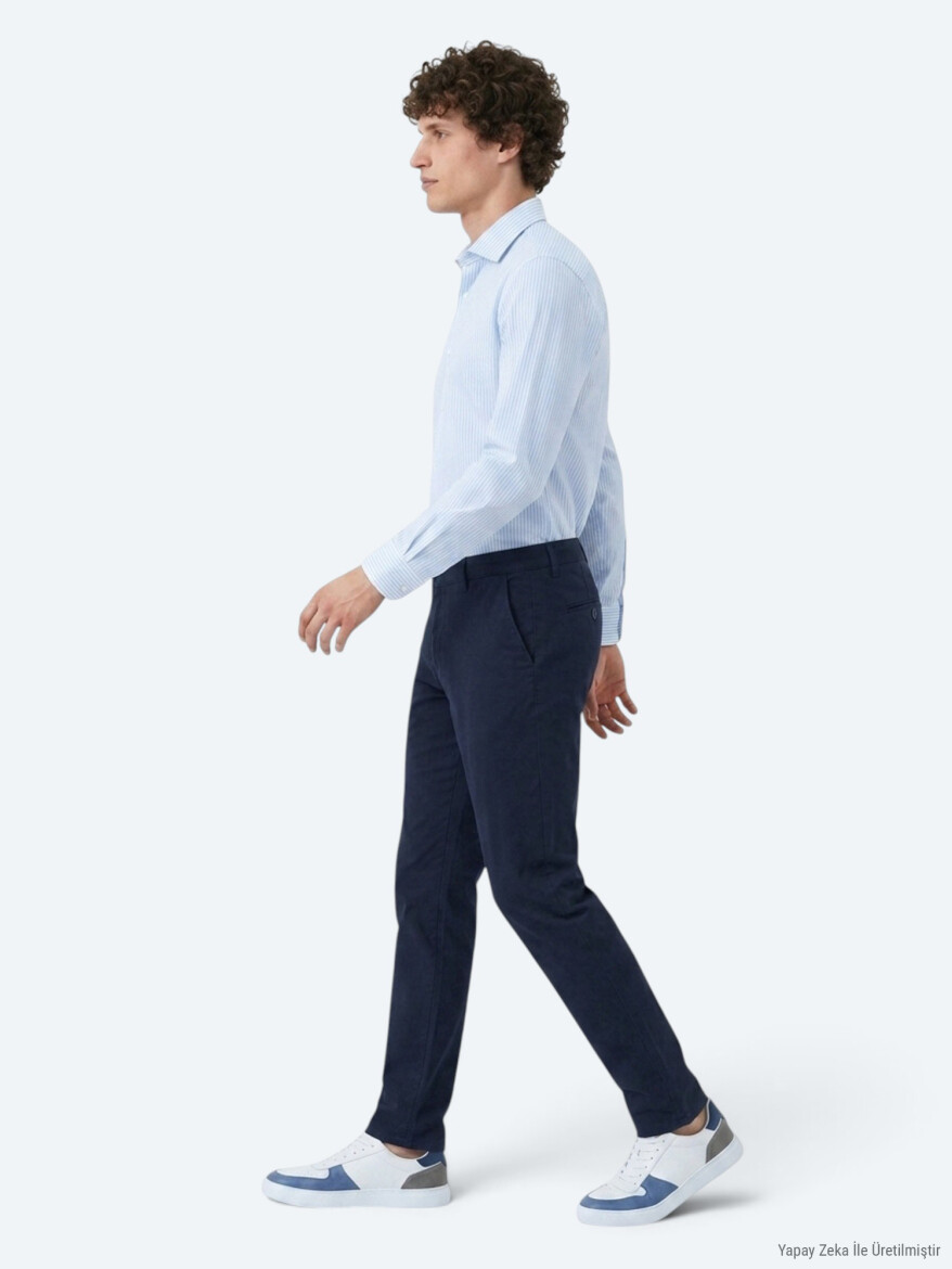 Lacivert Düz Dokuma Jogging Fit Casual Pamuk Karışımlı Pantolon - 4