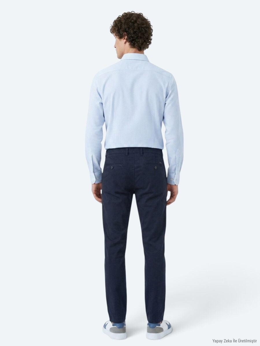 Lacivert Düz Dokuma Jogging Fit Casual Pamuk Karışımlı Pantolon - 5