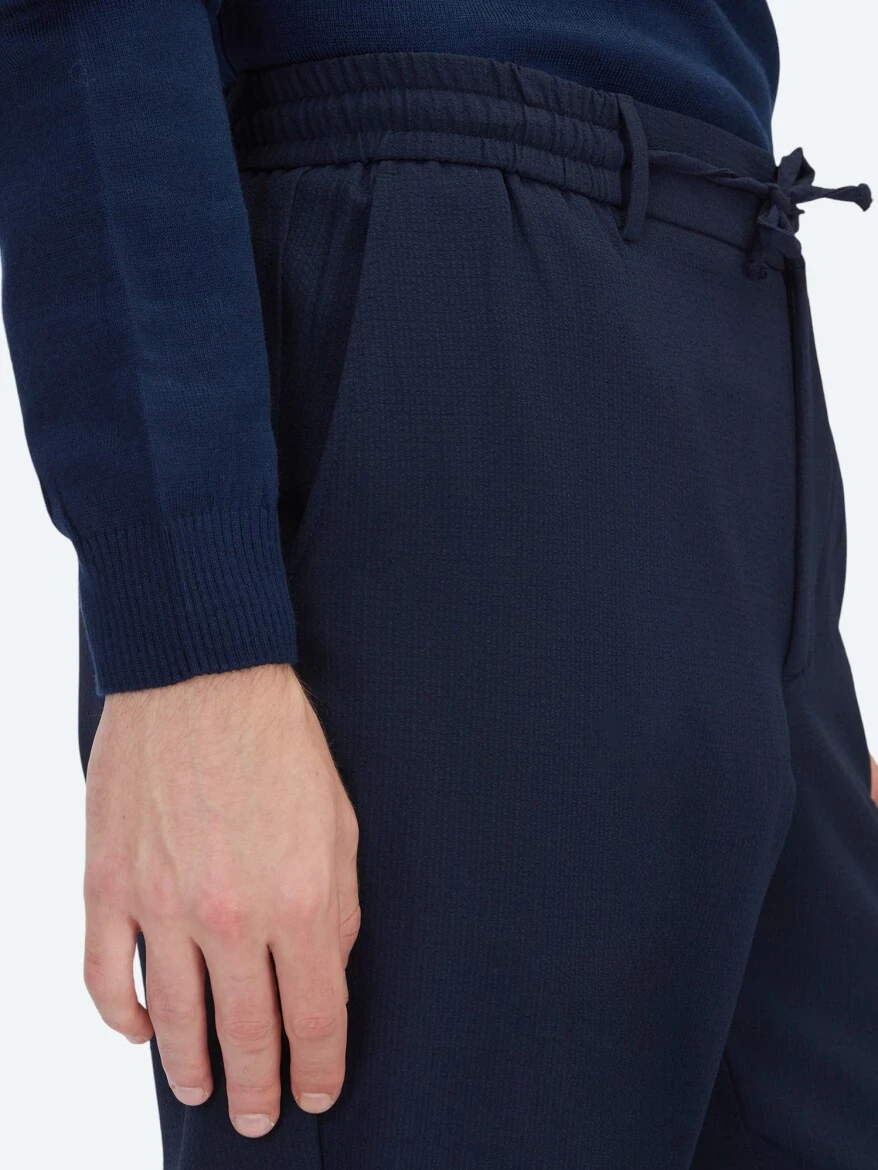 Lacivert Düz Dokuma Jogging Fit Casual Pantolon - 5