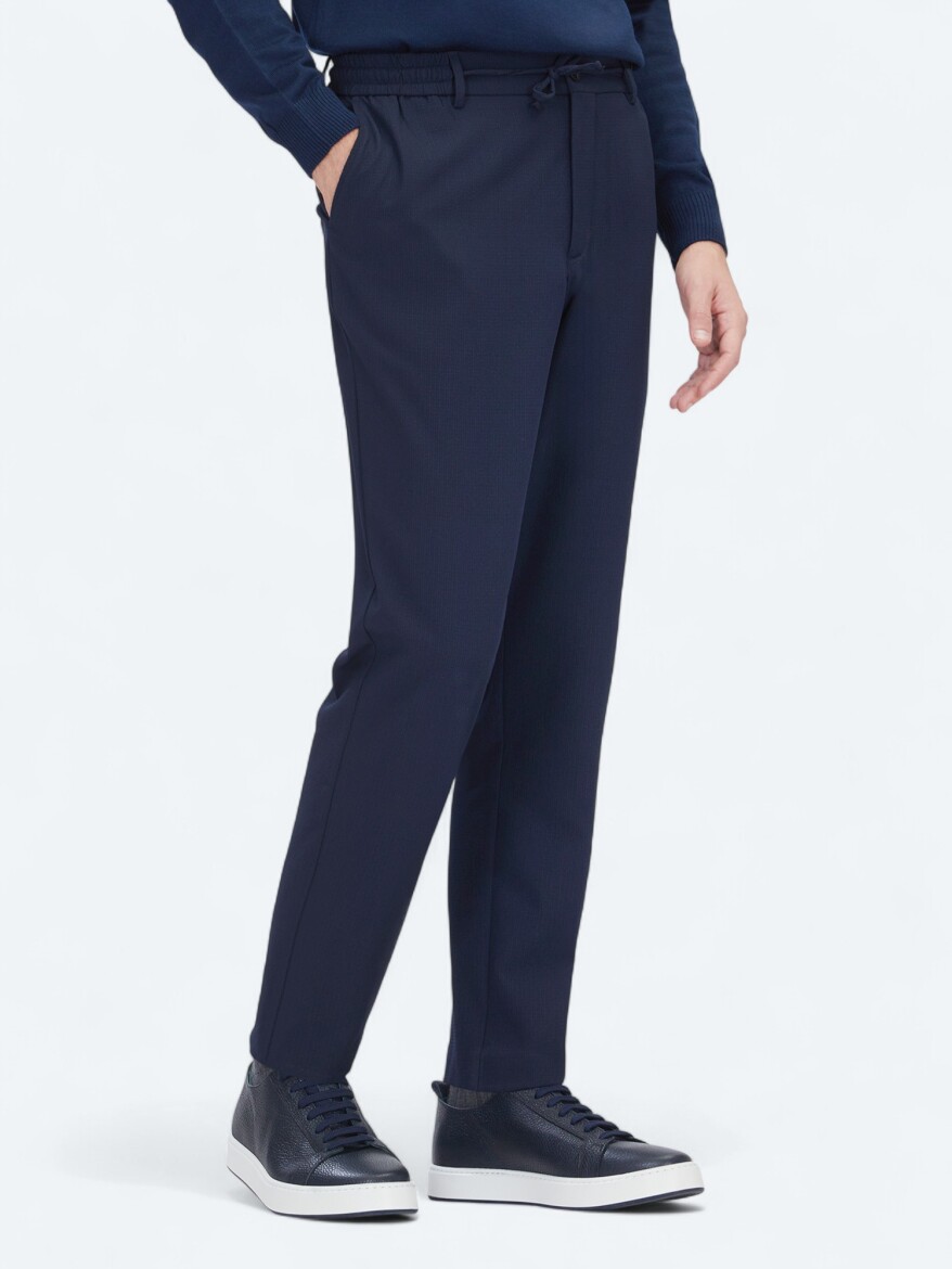 Lacivert Düz Dokuma Jogging Fit Casual Pantolon - 3