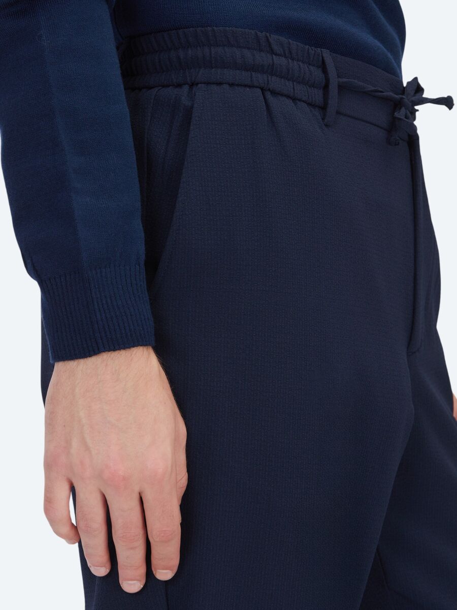 Lacivert Düz Dokuma Jogging Fit Casual Pantolon - 5