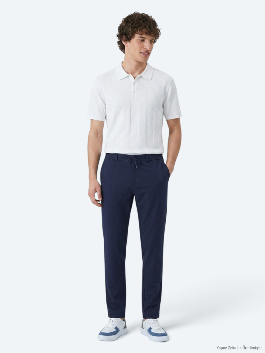 Lacivert Düz Dokuma Jogging Fit Casual Pantolon - 3