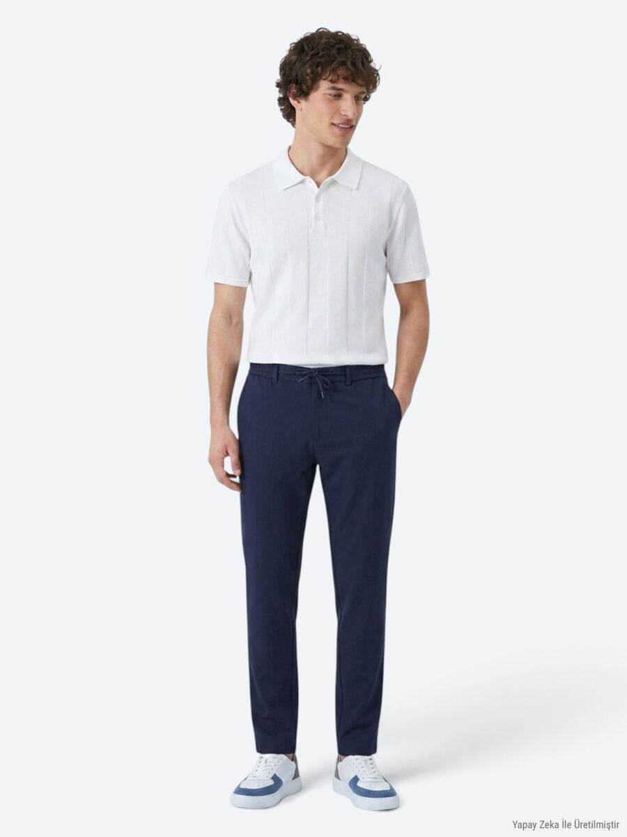Lacivert Düz Dokuma Jogging Fit Casual Pantolon - 3