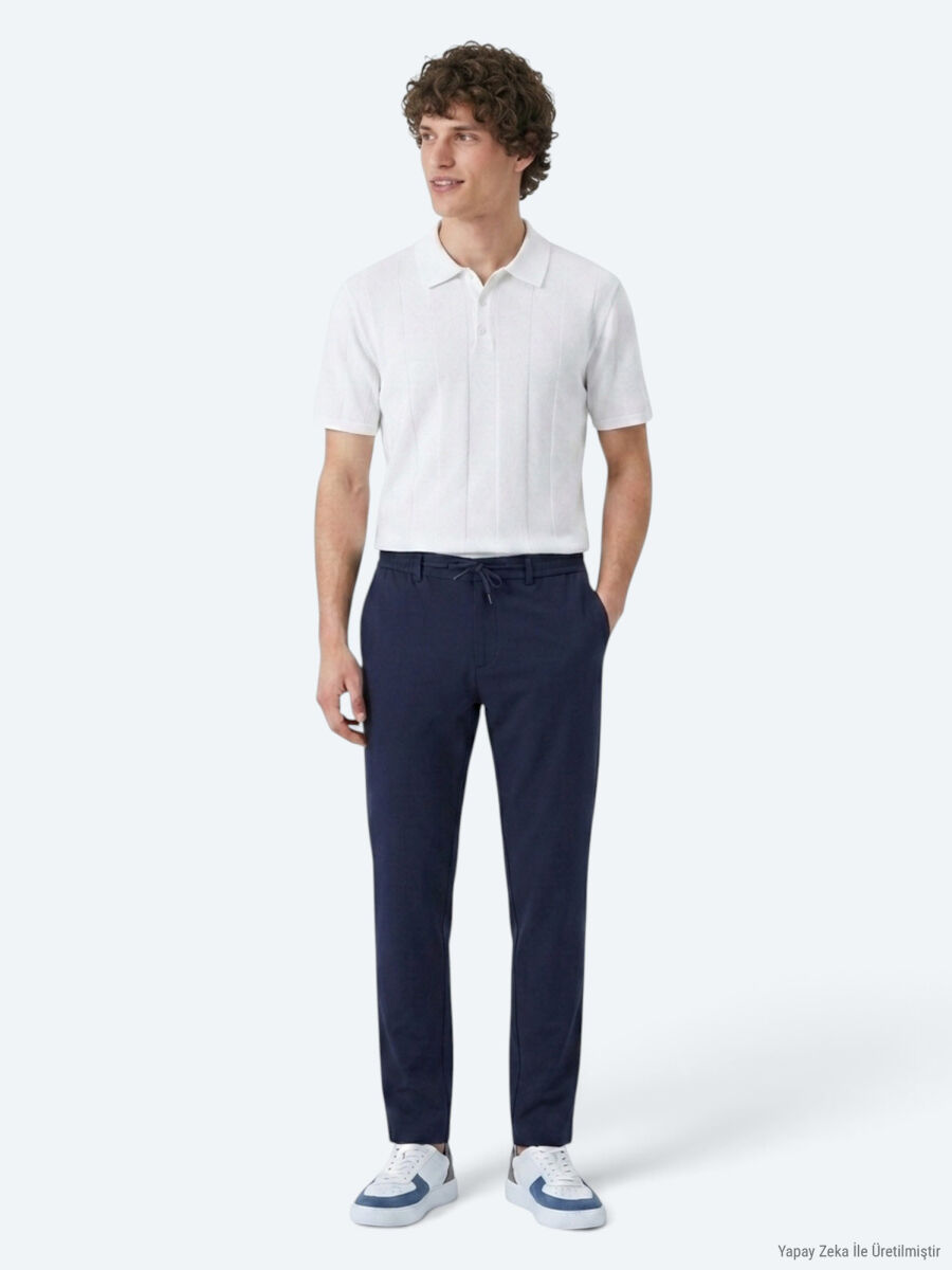 Lacivert Düz Dokuma Jogging Fit Casual Pantolon - 4