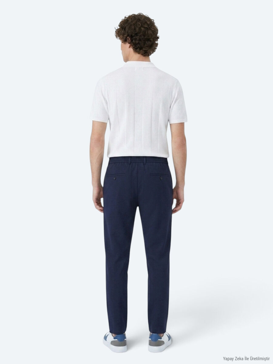 Lacivert Düz Dokuma Jogging Fit Casual Pantolon - 5