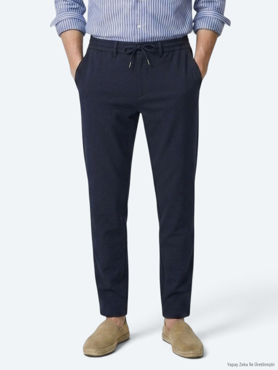 Lacivert Düz Dokuma Jogging Fit Casual Pantolon - 3