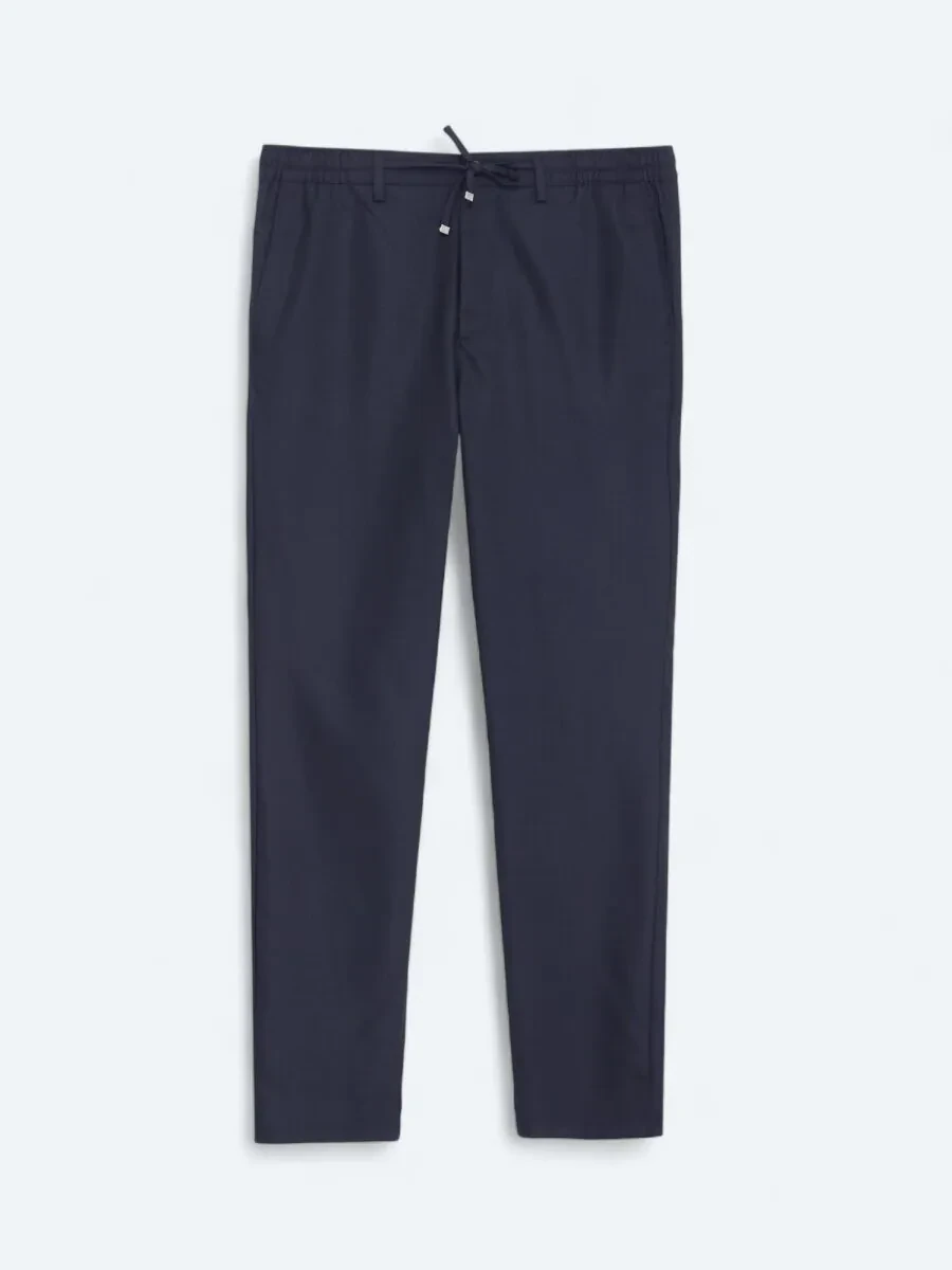 Lacivert Düz Dokuma Jogging Fit Casual Pantolon - 1