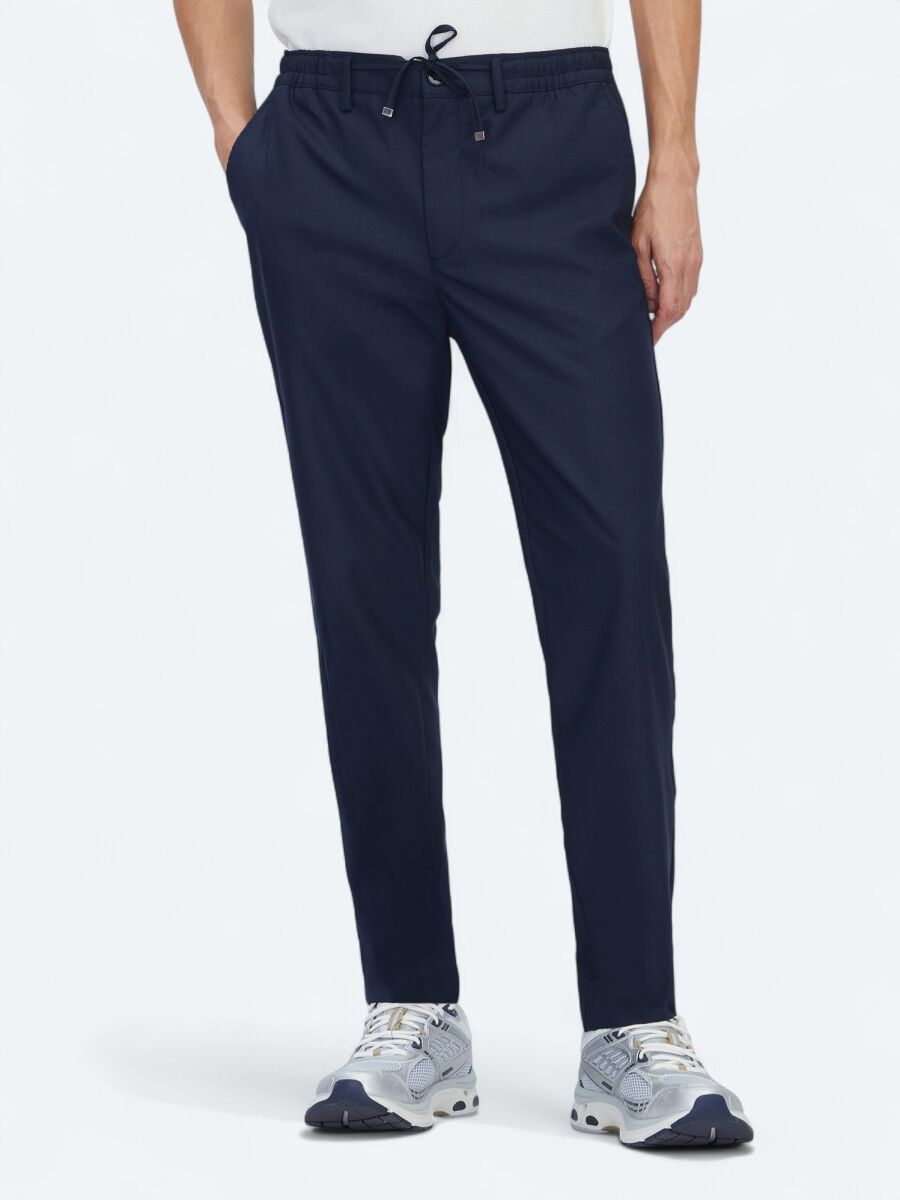 Lacivert Düz Dokuma Jogging Fit Casual Pantolon - 2