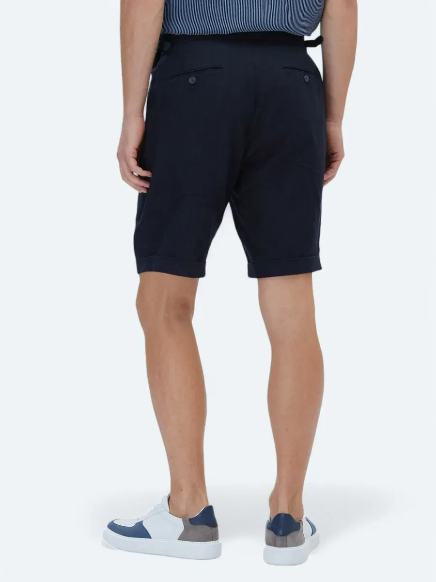 Lacivert Düz Dokuma Modern Fit Casual Bermuda - 7