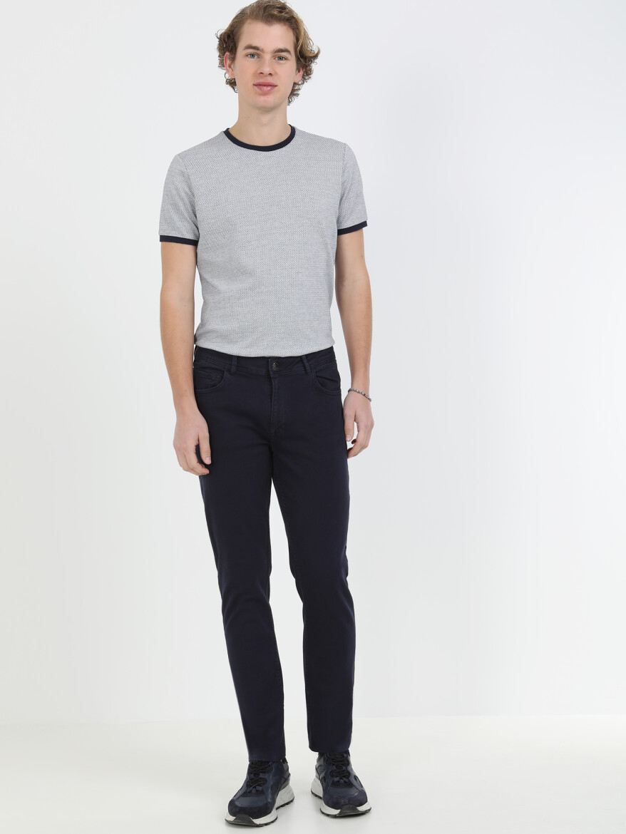 Lacivert Düz Dokuma Regular Fit Casual Pamuk Karışımlı Pantolon - 2