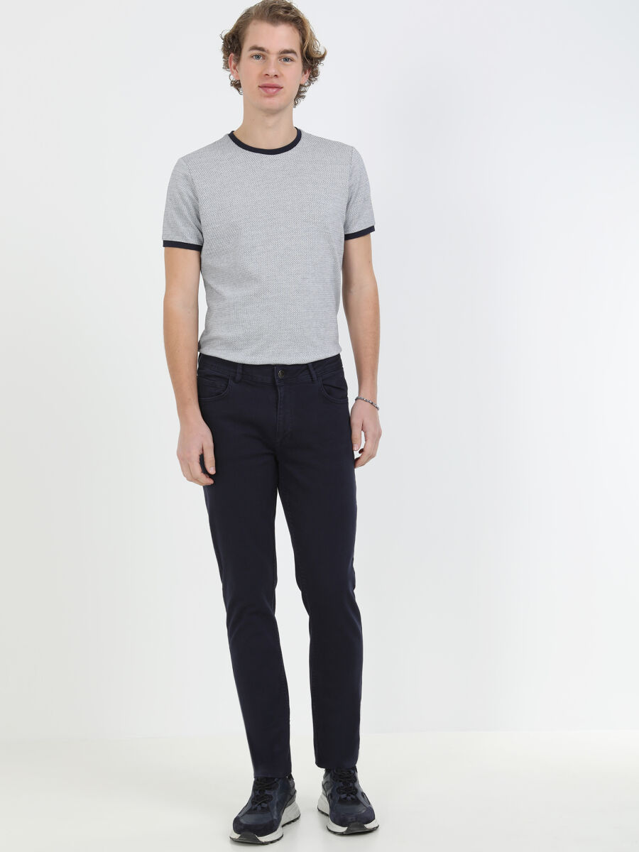 Lacivert Düz Dokuma Regular Fit Casual Pamuk Karışımlı Pantolon - 2