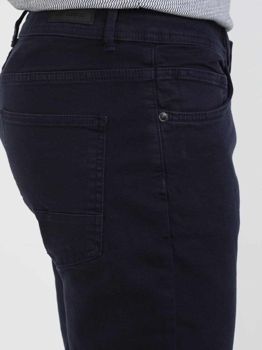 Lacivert Düz Dokuma Regular Fit Casual Pamuk Karışımlı Pantolon - 3