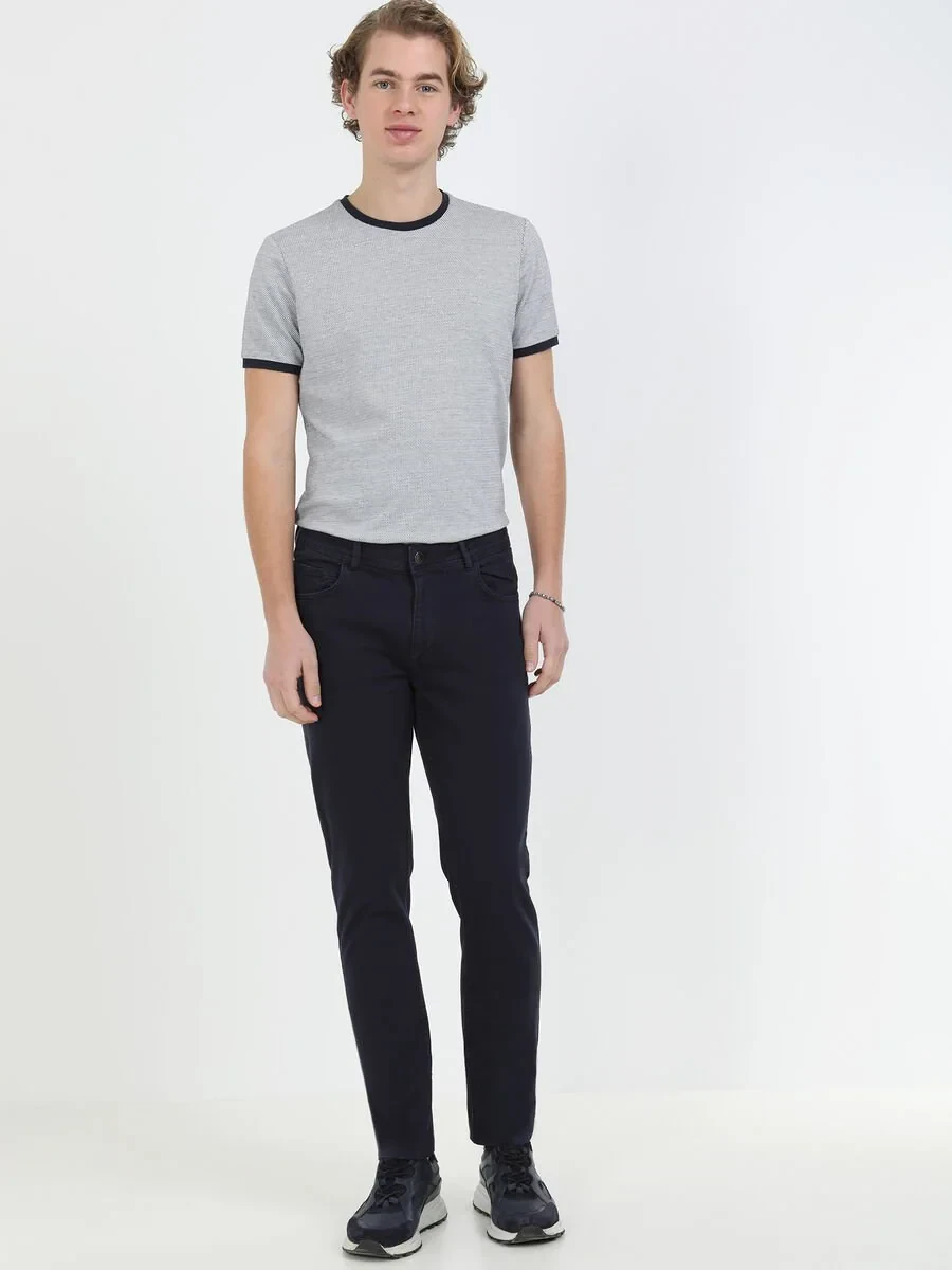Lacivert Düz Dokuma Regular Fit Casual Pamuk Karışımlı Pantolon - 2