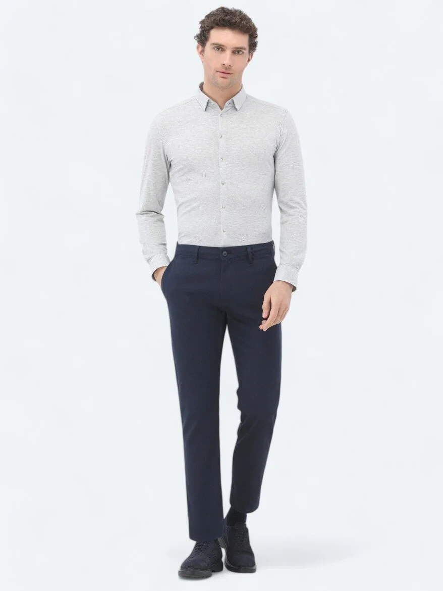 Lacivert Düz Dokuma Regular Fit Casual Pamuk Karışımlı Pantolon - 1