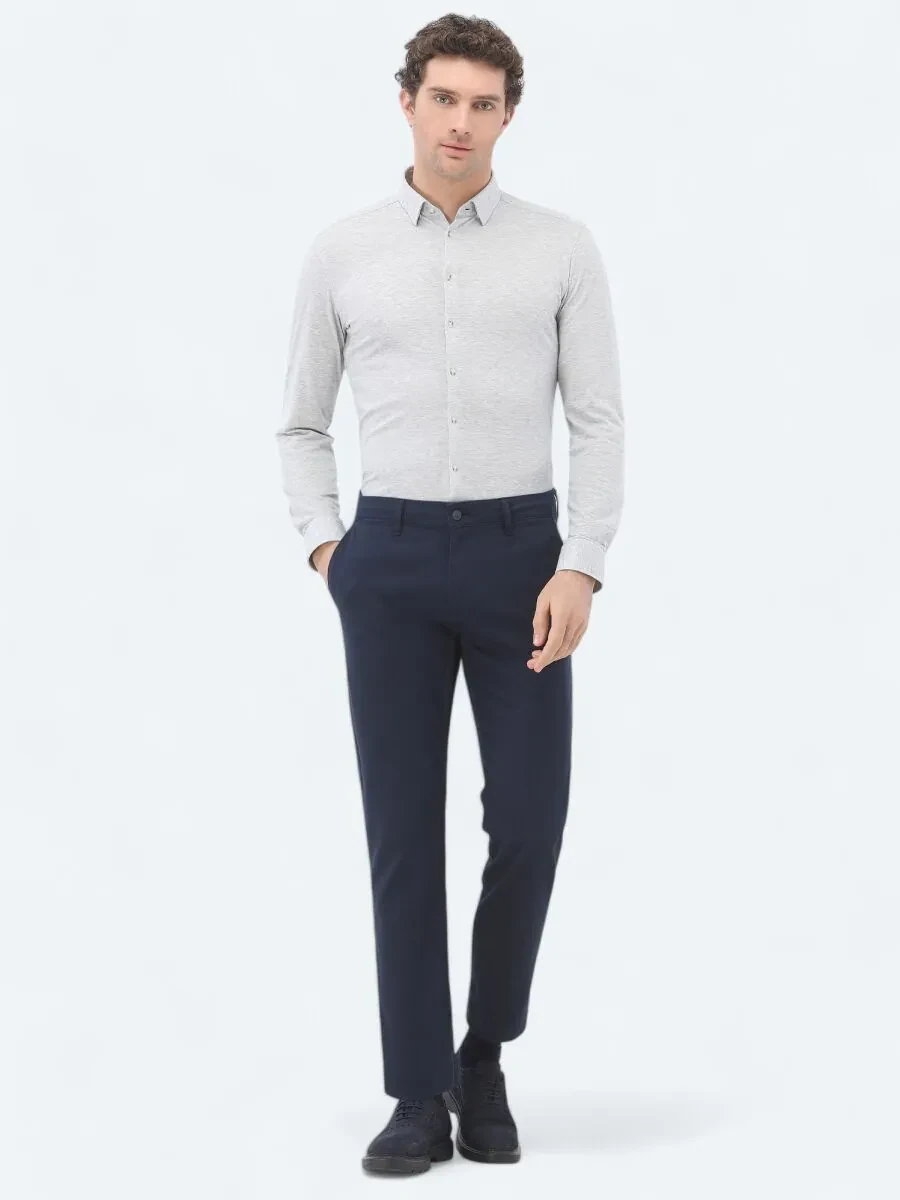 Lacivert Düz Dokuma Regular Fit Casual Pamuk Karışımlı Pantolon - 1
