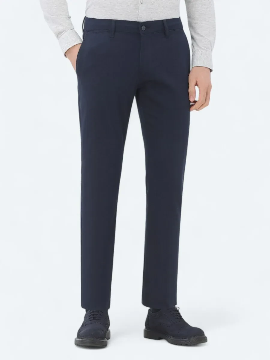 Lacivert Düz Dokuma Regular Fit Casual Pamuk Karışımlı Pantolon - 2