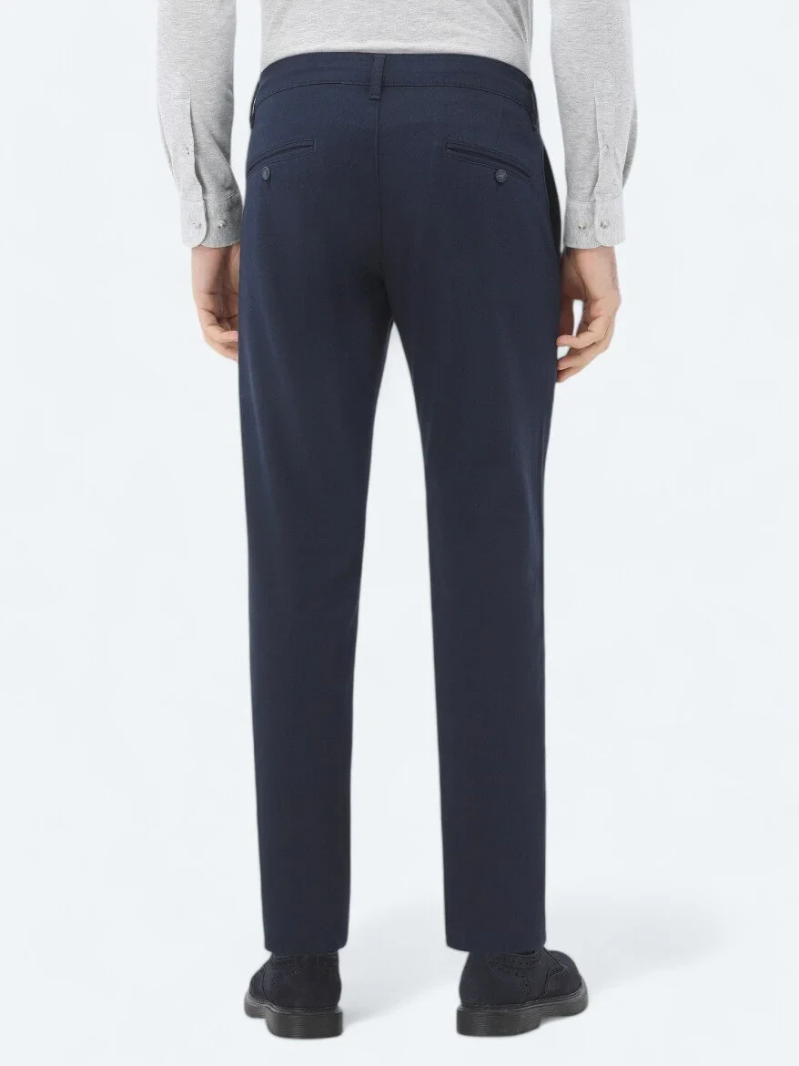 Lacivert Düz Dokuma Regular Fit Casual Pamuk Karışımlı Pantolon 