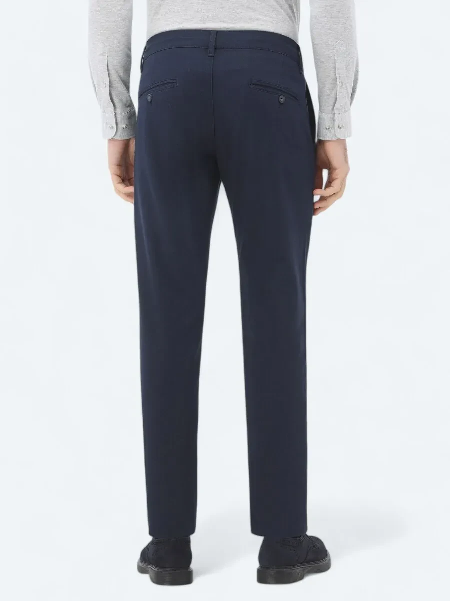Lacivert Düz Dokuma Regular Fit Casual Pamuk Karışımlı Pantolon - 4