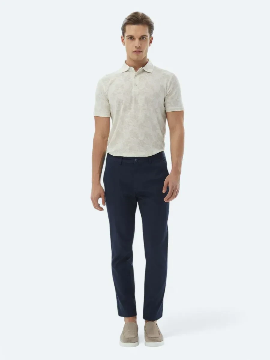Lacivert Düz Dokuma Regular Fit Casual Pamuk Karışımlı Pantolon - 1