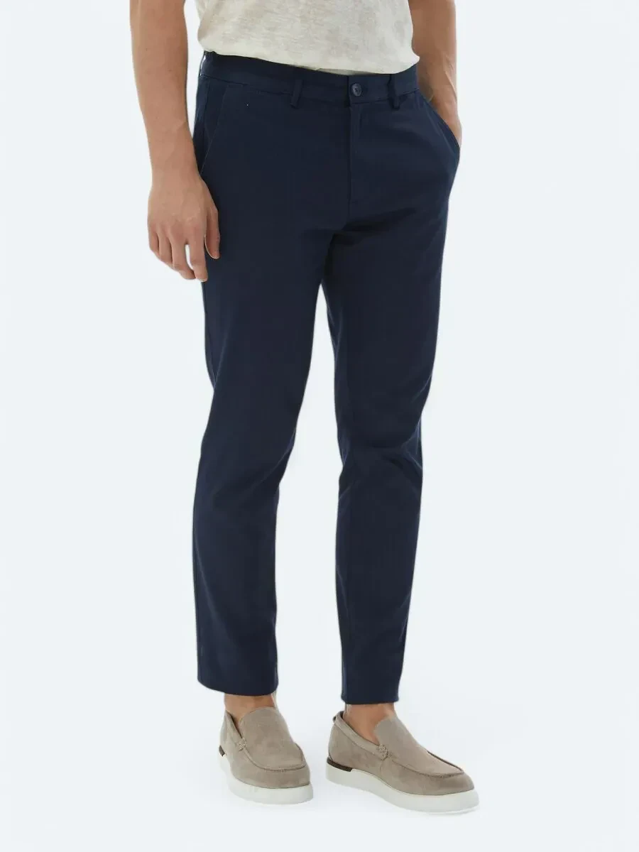 Lacivert Düz Dokuma Regular Fit Casual Pamuk Karışımlı Pantolon - 5