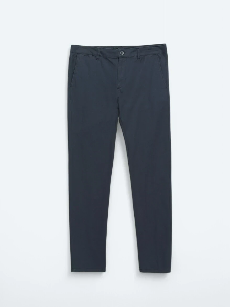 Lacivert Düz Dokuma Regular Fit Casual Pamuk Karışımlı Pantolon - 5