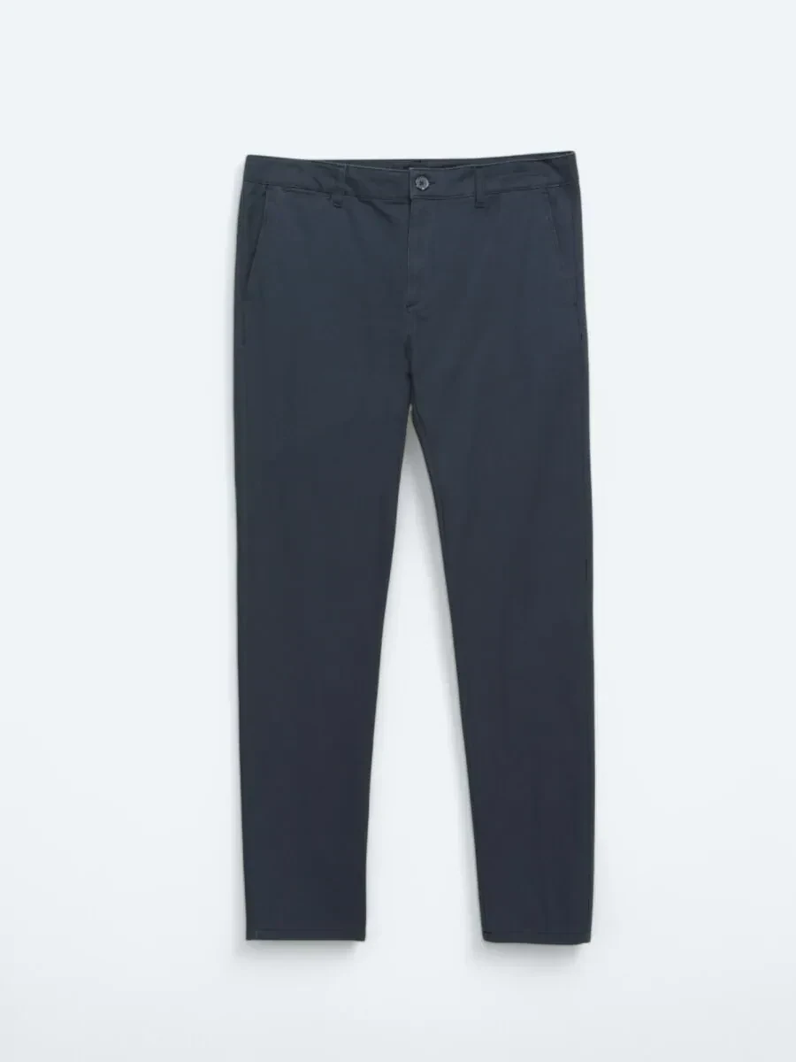 Lacivert Düz Dokuma Regular Fit Casual Pamuk Karışımlı Pantolon - 5