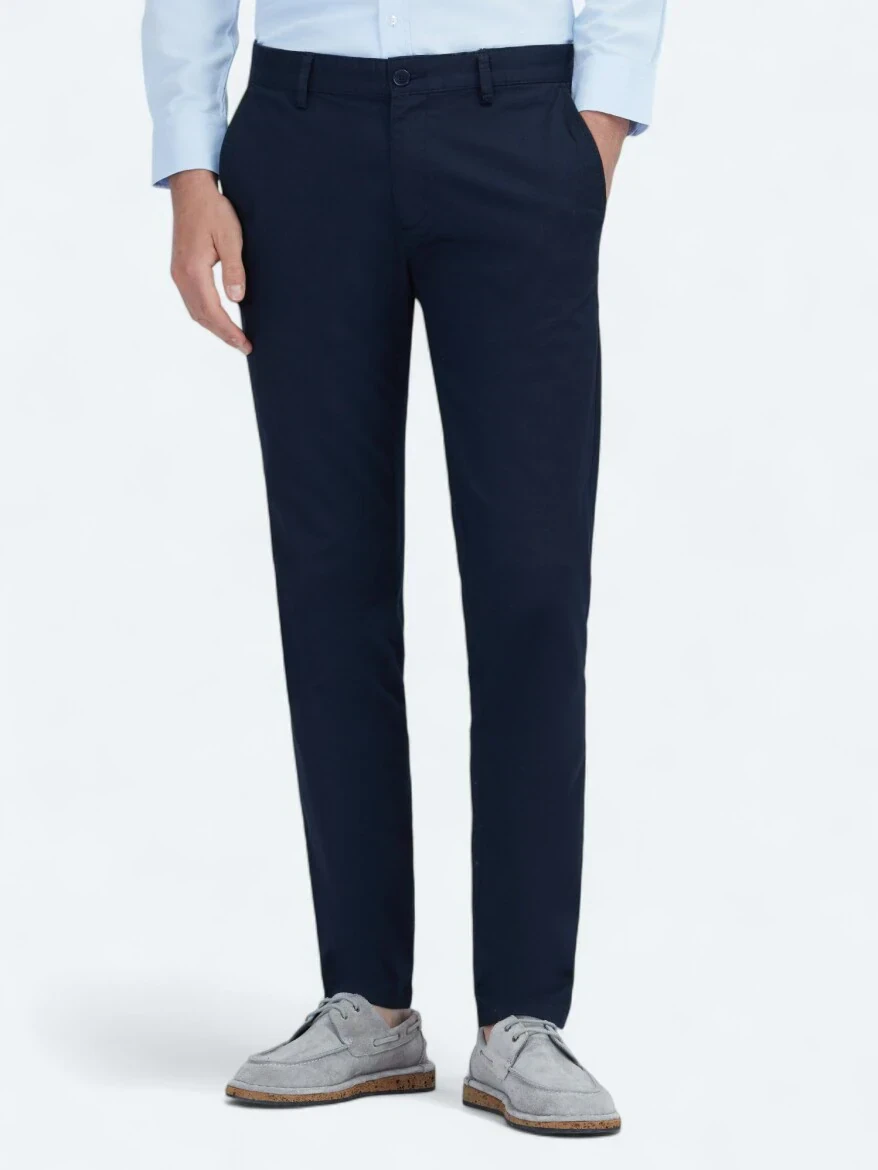 Lacivert Düz Dokuma Regular Fit Casual Pamuk Karışımlı Pantolon - 2