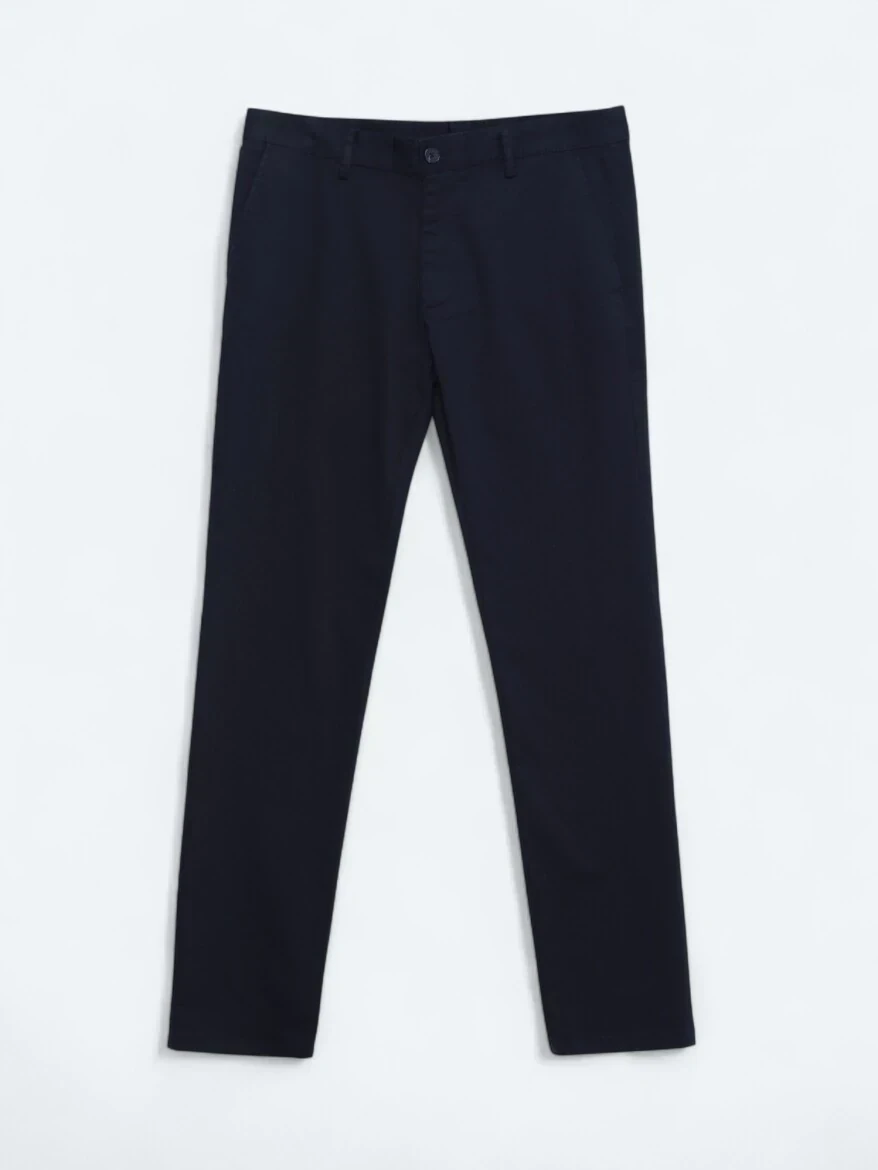 Lacivert Düz Dokuma Regular Fit Casual Pamuk Karışımlı Pantolon - 5