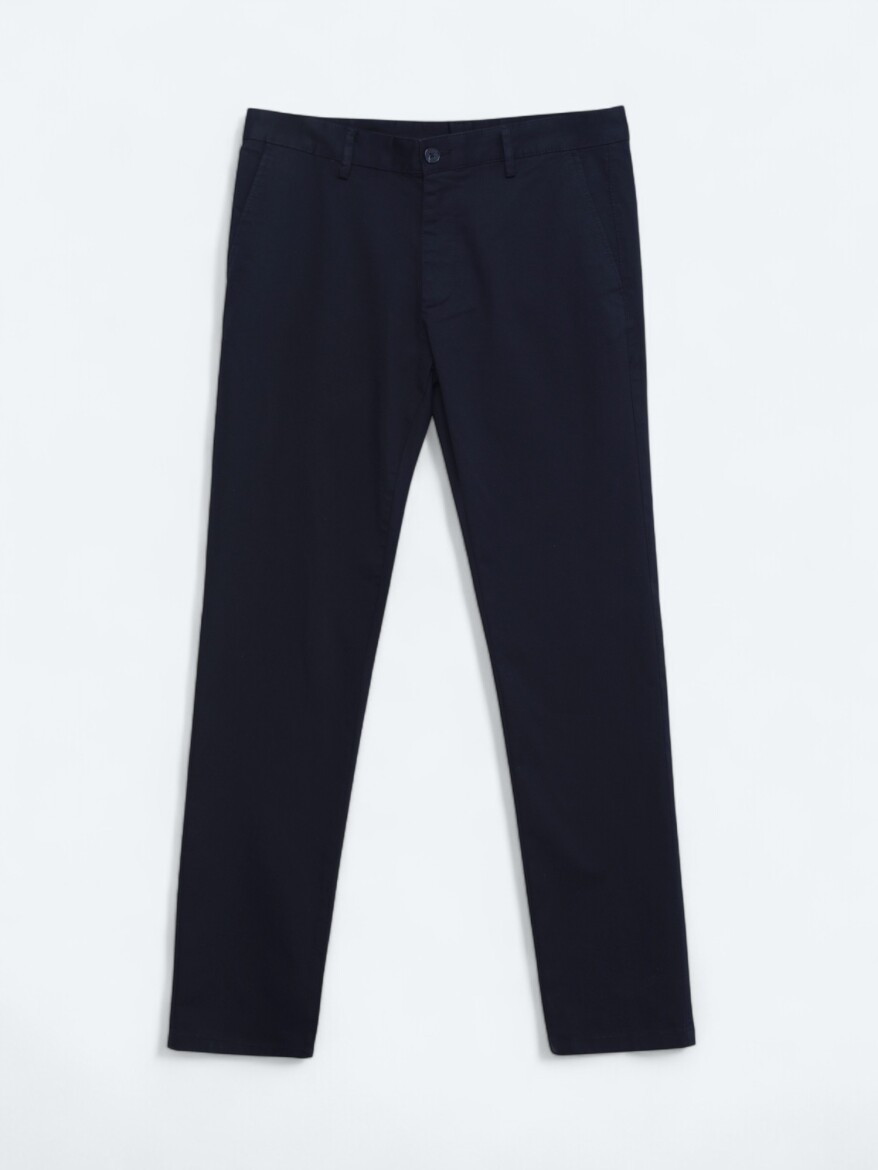 Lacivert Düz Dokuma Regular Fit Casual Pamuk Karışımlı Pantolon - 5