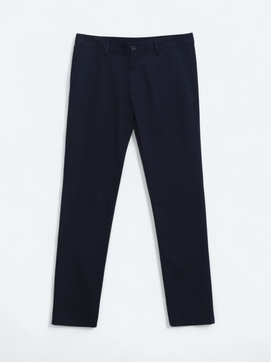 Lacivert Düz Dokuma Regular Fit Casual Pamuk Karışımlı Pantolon - 5