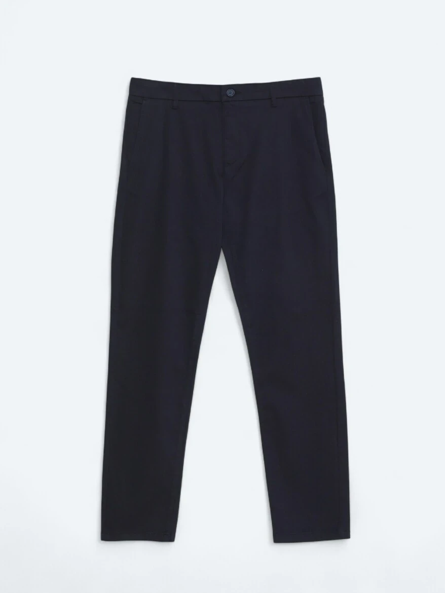 Lacivert Düz Dokuma Regular Fit Casual Pamuk Karışımlı Pantolon 