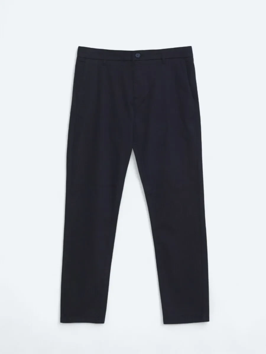Lacivert Düz Dokuma Regular Fit Casual Pamuk Karışımlı Pantolon - 1