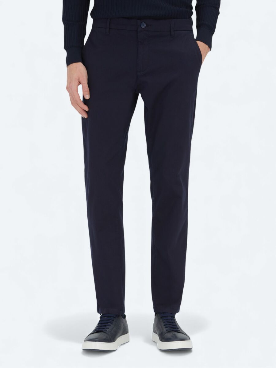 Lacivert Düz Dokuma Regular Fit Casual Pamuk Karışımlı Pantolon - 2