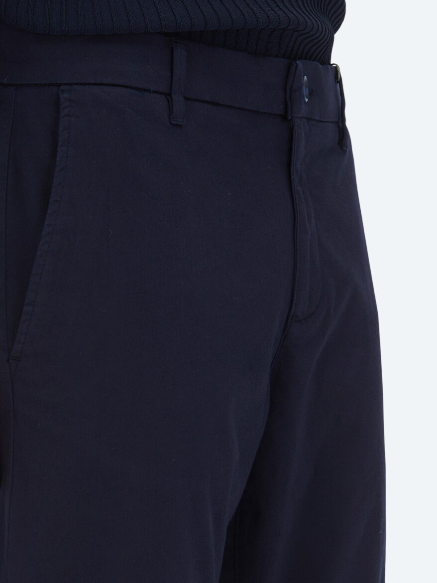 Lacivert Düz Dokuma Regular Fit Casual Pamuk Karışımlı Pantolon - 3