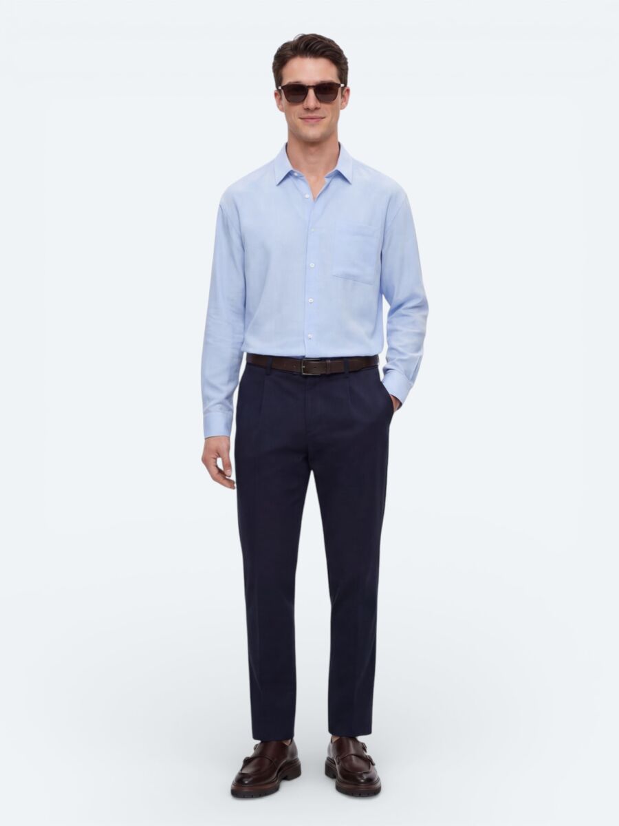 Lacivert Düz Dokuma Regular Fit Casual Pamuk Karışımlı Pantolon - 3