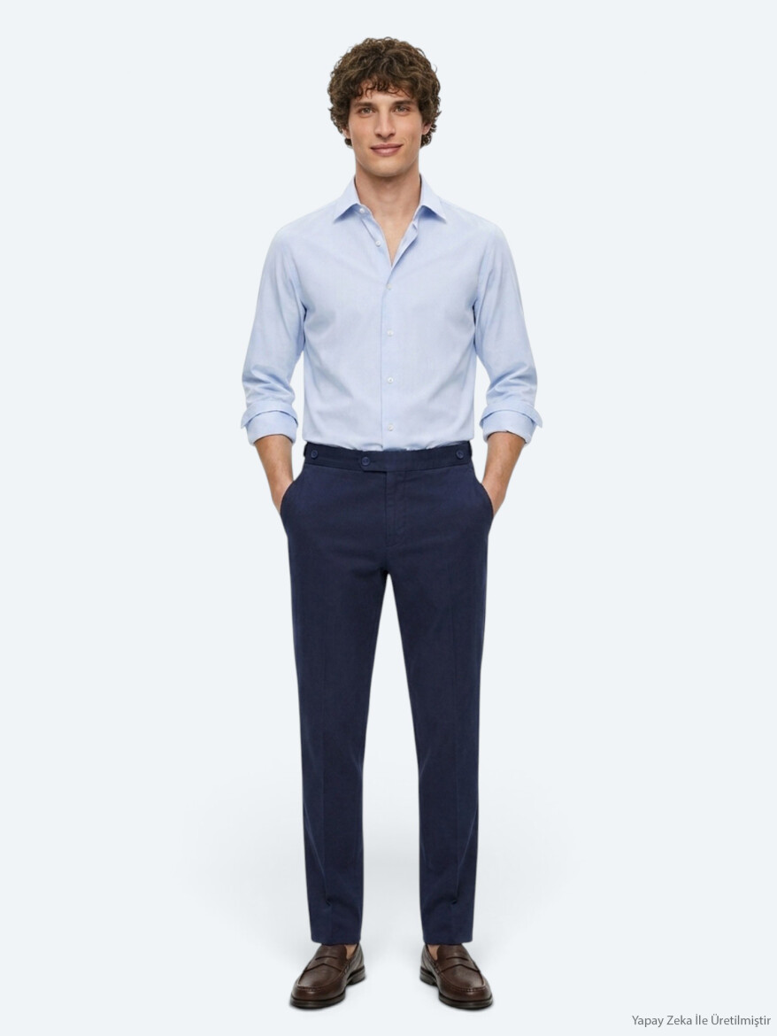 Lacivert Düz Dokuma Regular Fit Casual Pamuk Karışımlı Pantolon - KİP