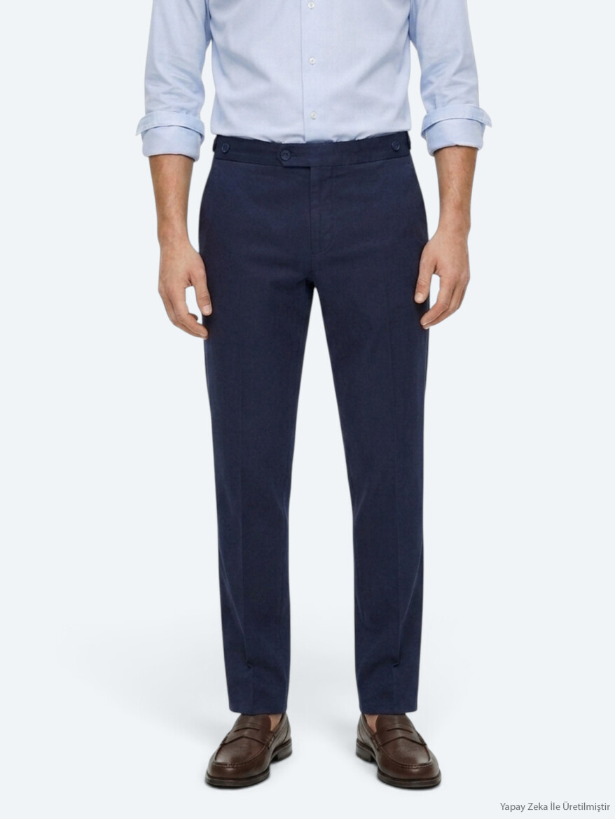 Lacivert Düz Dokuma Regular Fit Casual Pamuk Karışımlı Pantolon - KİP