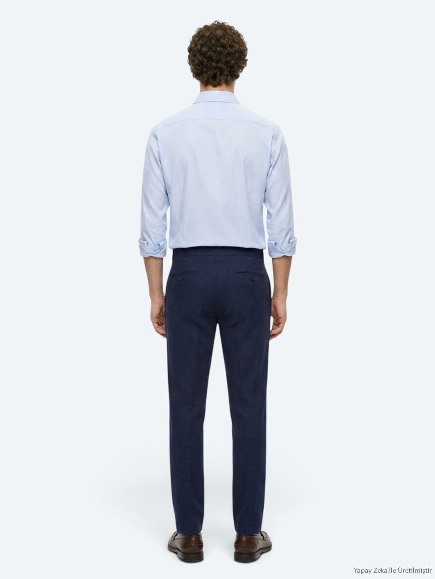 Lacivert Düz Dokuma Regular Fit Casual Pamuk Karışımlı Pantolon - 5