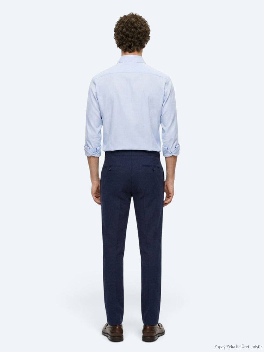 Lacivert Düz Dokuma Regular Fit Casual Pamuk Karışımlı Pantolon - 5