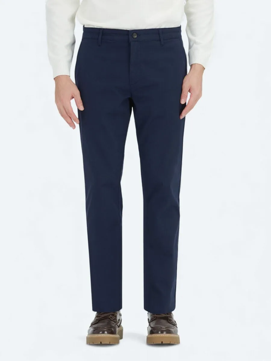 Lacivert Düz Dokuma Regular Fit Casual Pamuk Karışımlı Pantolon - 2