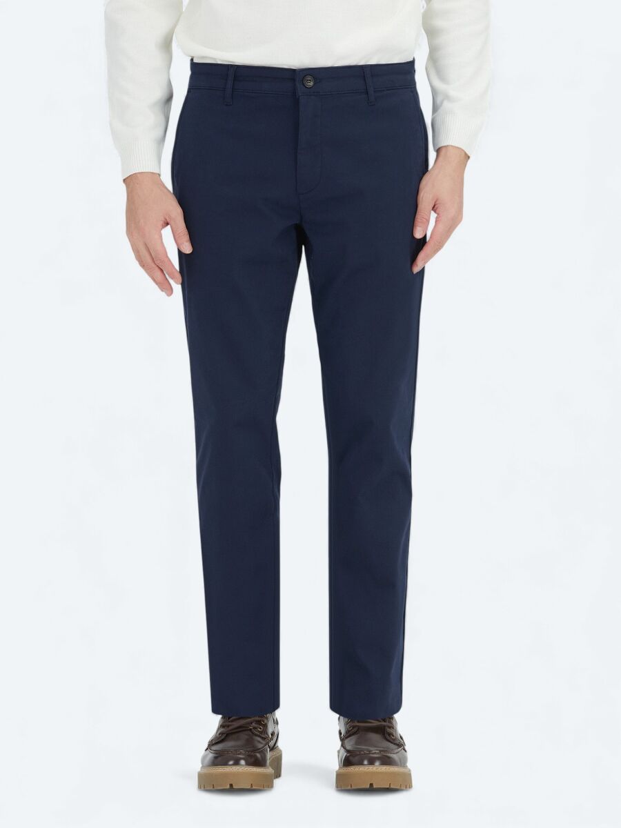 Lacivert Düz Dokuma Regular Fit Casual Pamuk Karışımlı Pantolon - 2