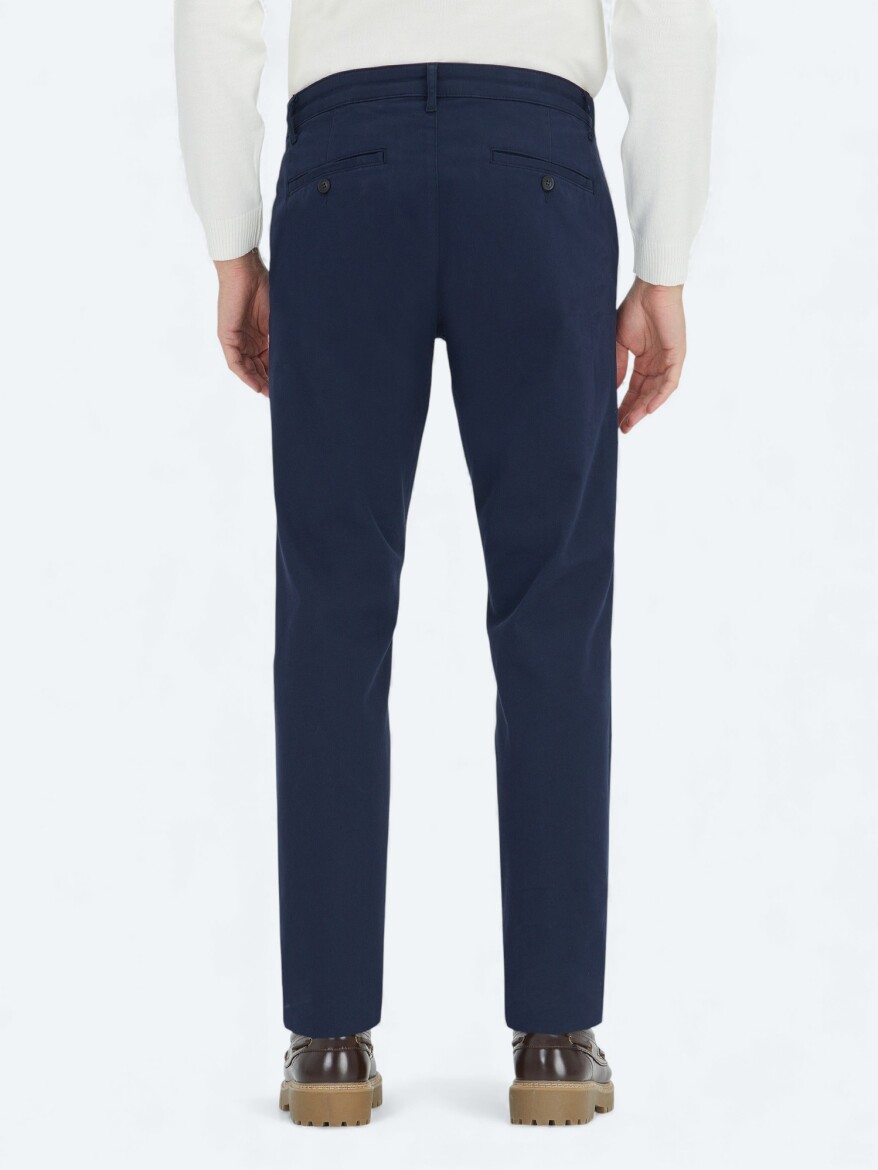 Lacivert Düz Dokuma Regular Fit Casual Pamuk Karışımlı Pantolon - 4